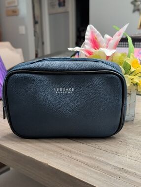 Versace Collection Navy Blue Pebbled Cosmetic Bag